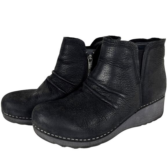Dansko Caley Milled Nubuck Bootie Black EU 38/ US 7.5-8 Wedge - Picture 1 of 10